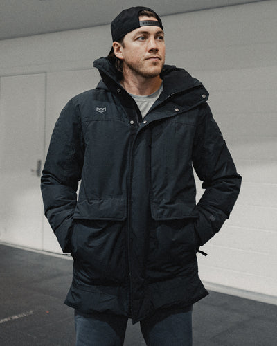 TJ Oshie wearing the men's Boiler Down Parka in black