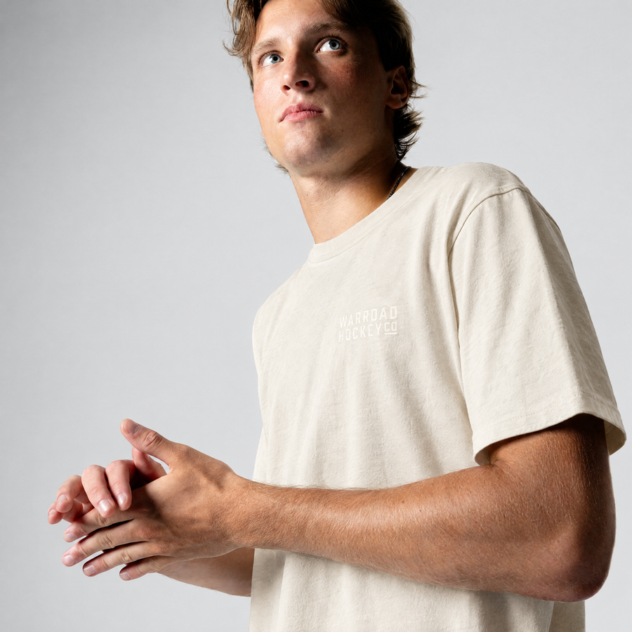 Finals Heavyweight Boxy Tee in Natural worn, three quarter view - image 3
