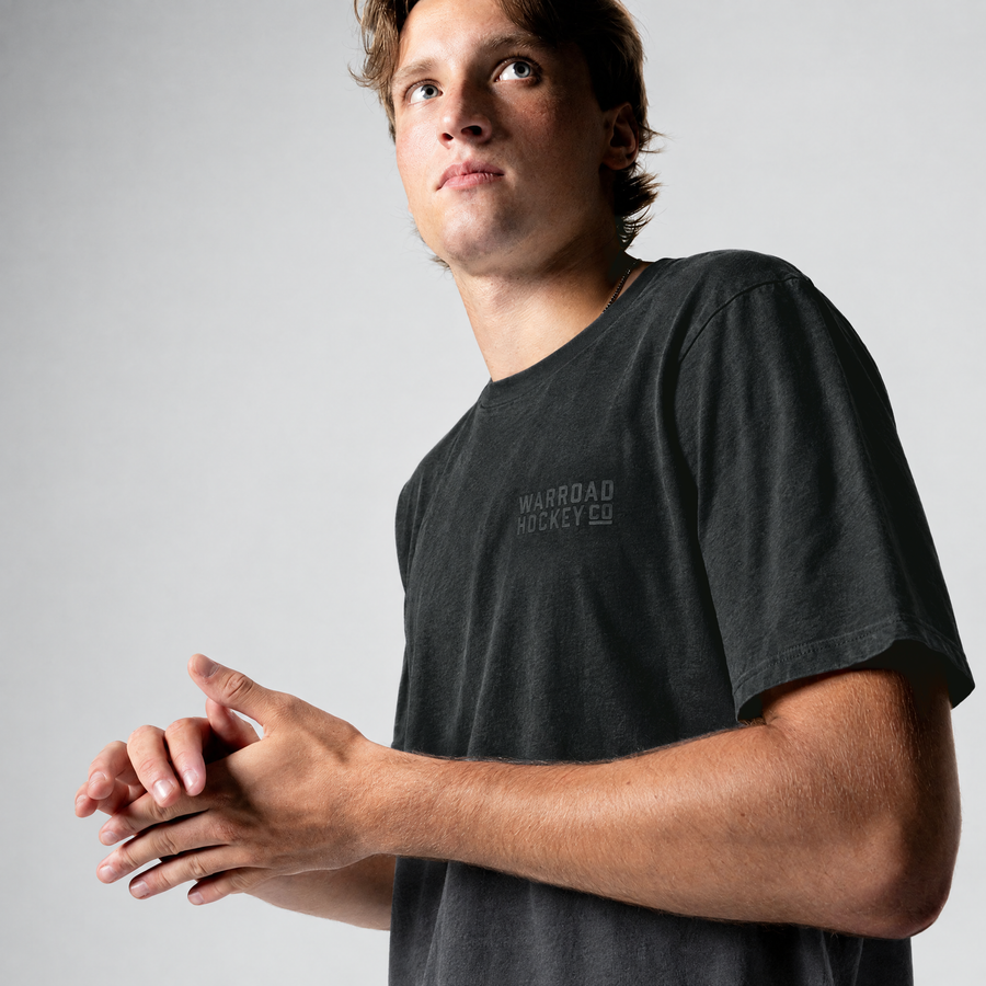 Finals Heavyweight Boxy Tee in Black worn, three quarter view - image 3